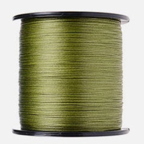 Spool of green thread on a white background