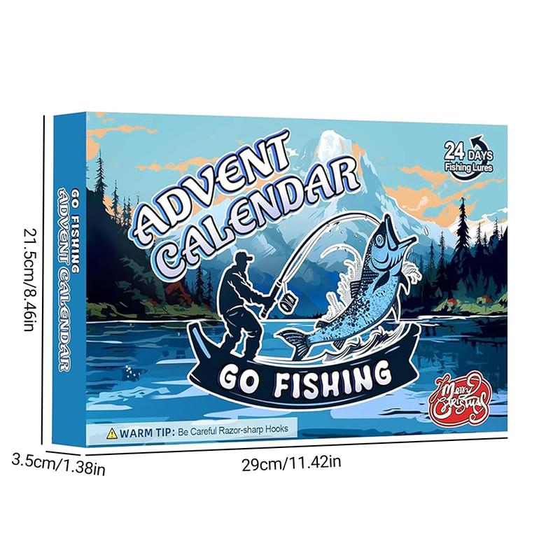 Fishing Advent Calendar 2026 with 24 numbered doors and assorted fishing lures