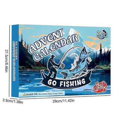Fishing Advent Calendar 2026 with 24 numbered doors and assorted fishing lures