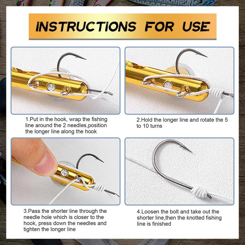Efficient knot-tying tool for fishing hooks and lines