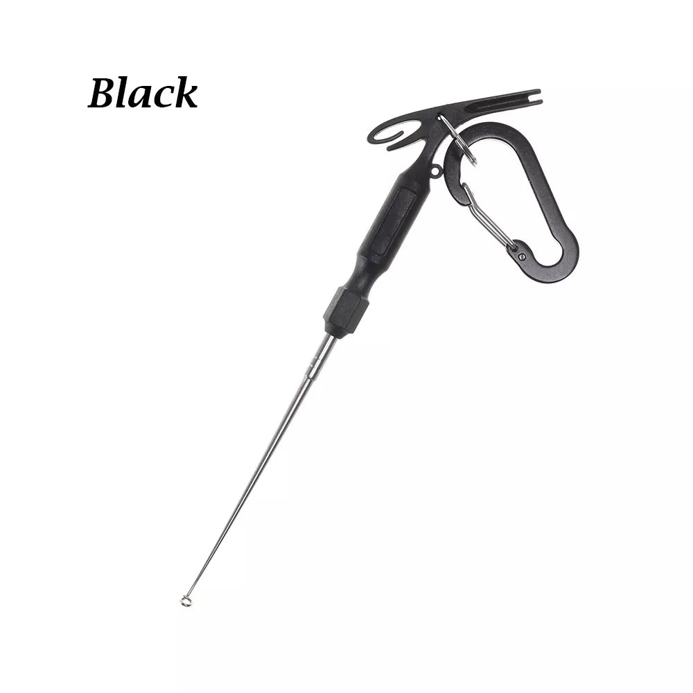 Fishing tool with stainless steel hook remover and knot-tying capabilities for convenience