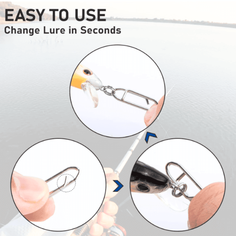 Instructions on how to change a lure, with close-up illustrations and text 'EASY TO USE Change Lure in Seconds'.