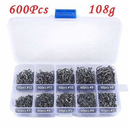 Assorted Barbed Fishing Hooks Set — Sizes 3# to 12#